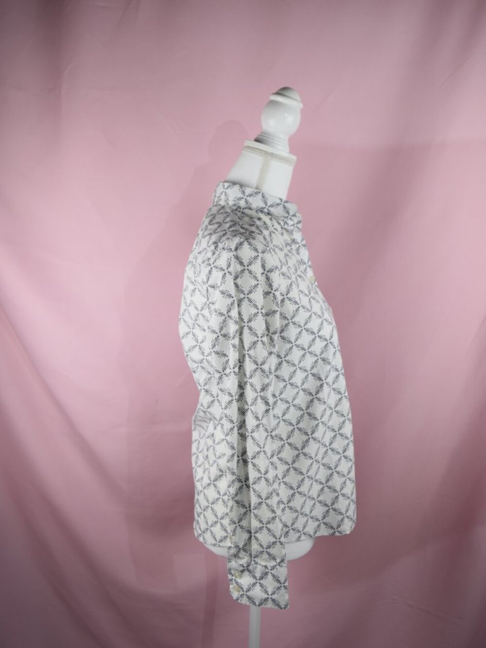Lands' End No Iron Baumwolle Navy Blue & White Geometric Print | Size 6P Petite - Picture 5 of 7
